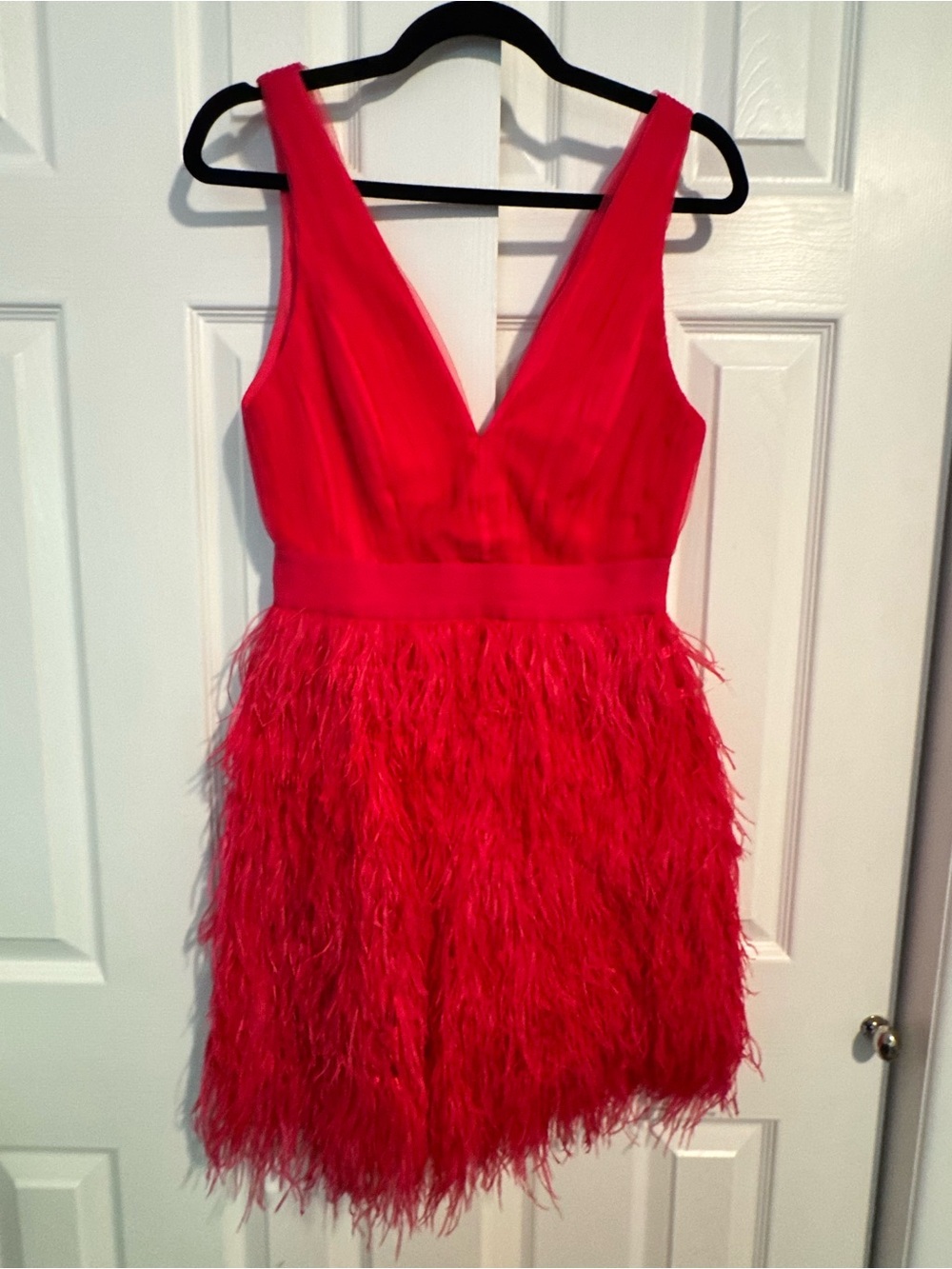 Vibrant Pink Alice & Olivia Feather-Trim V-Neck Party Dress